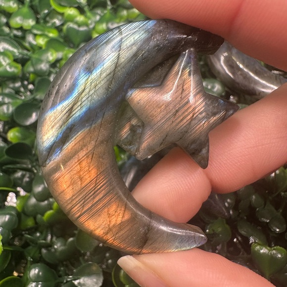Other - Flashy Labradorite Moon and Star Carving